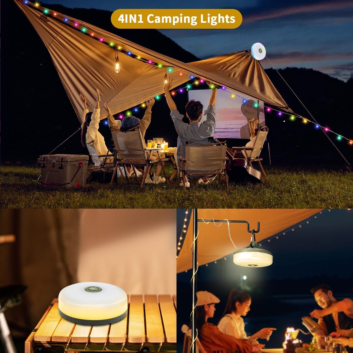 Lumenova® – Dein smarter Begleiter im Freien | 4-in-1 Campinglicht mit RGB-Lichterkette & Powerbank