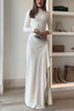 Blanc™ - Long Sleeves Draped Slit Maxi Party Dress