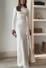 Blanc™ - Long Sleeves Draped Slit Maxi Party Dress