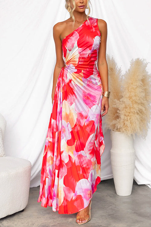 Margovil™ | One-Shoulder Maxikleid mit Falten und Print