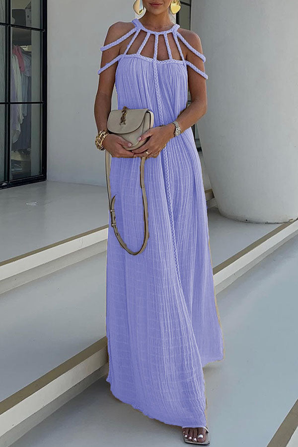 Natalia™ | Modernes und elegantes Maxikleid mit drapierter Zopf-Optik aus Leinenmischung