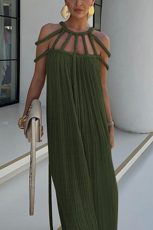 Natalia| Modernes und elegantes Maxikleid mit drapierter Zopf-Optik aus Leinenmischung