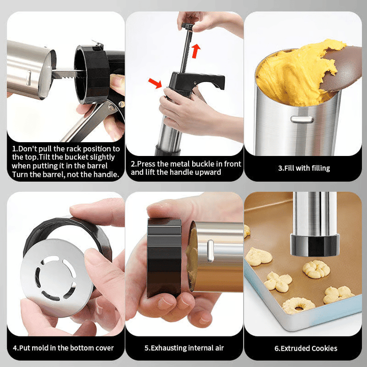 Keks-press-Set – 16 Musterteile + 8 Spritzrohre + Reinigungsbürste