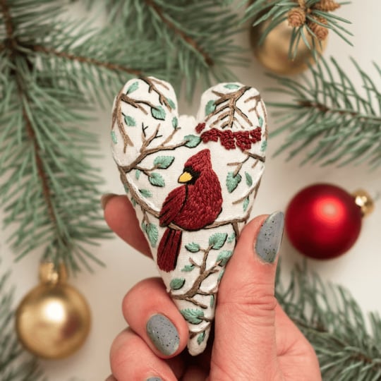 💖DIY herzförmiger handbestickter Weihnachtsanhänger/Anhänger-Set