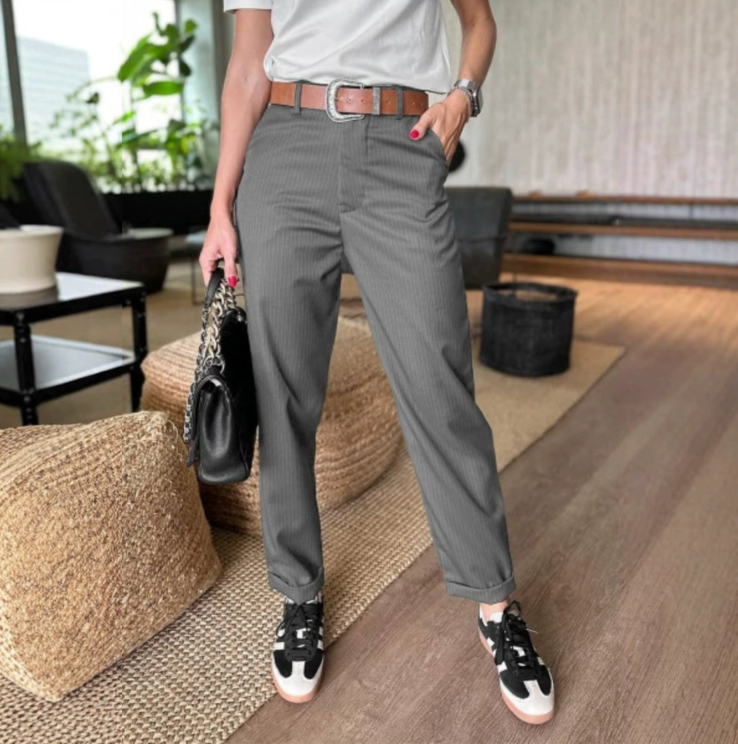 Damen Hochtaillierte Legere Gerade Blazer-Hosen