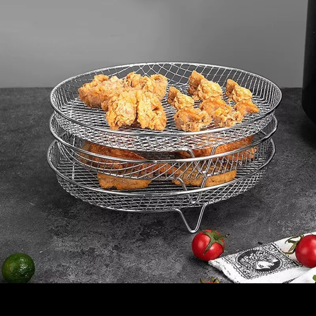 Mehrschichtige Körbe für Heißluftfritteusen mit 2 kostenlosen hitzebeständigen Zangen