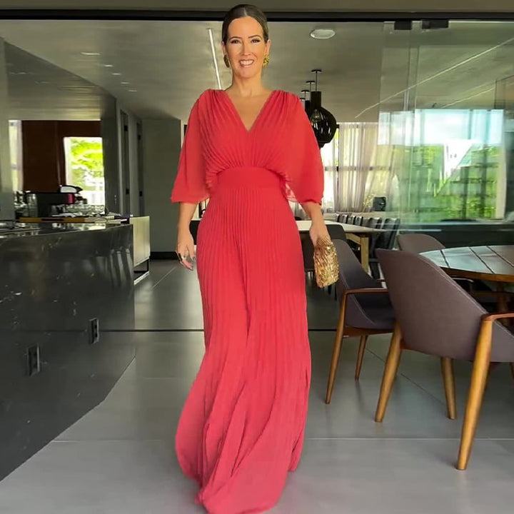 Sacha™ | Plissiertes Kleid mit Fledermausärmeln und tailliertem Schnitt