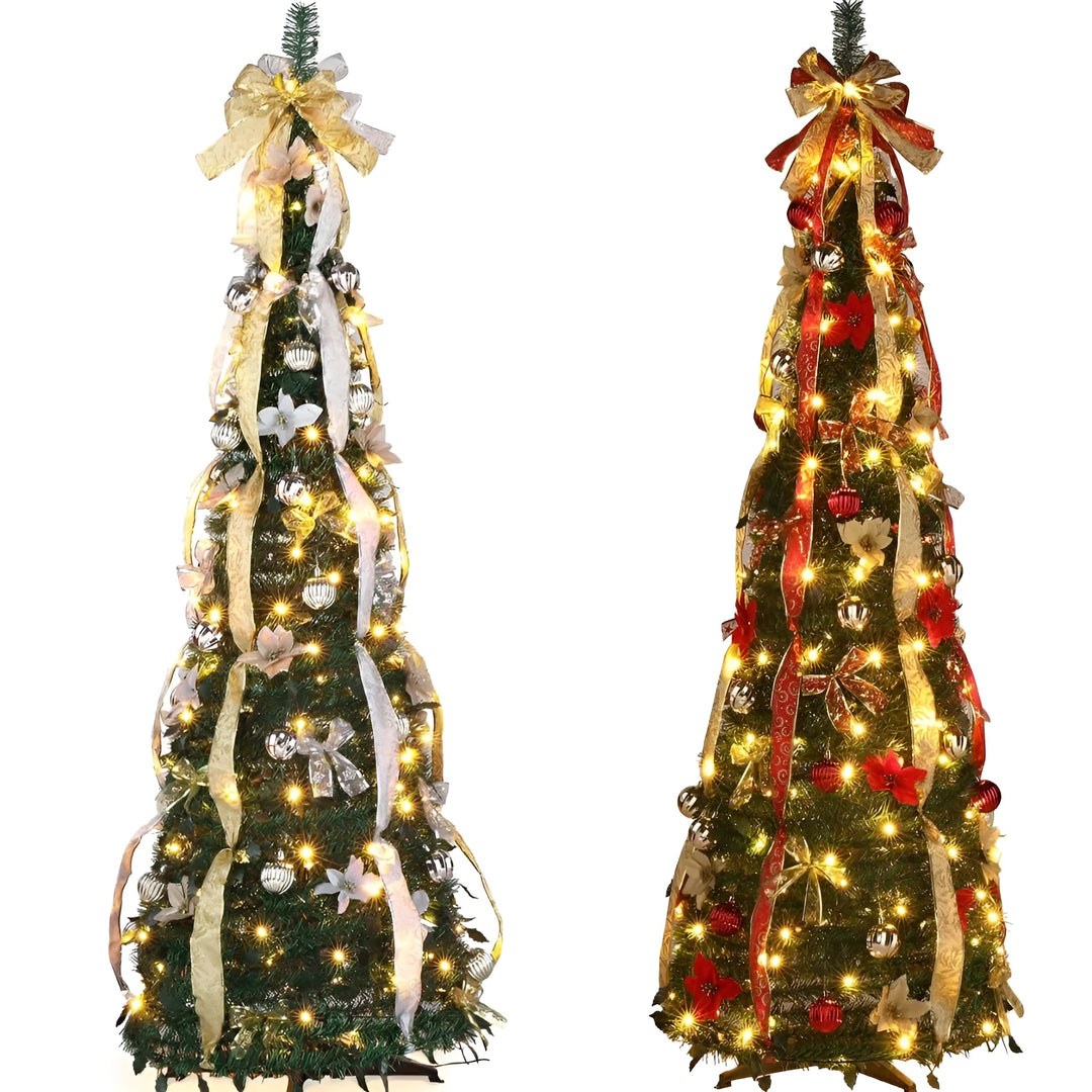 Faltbarer Weihnachtsbaum mit Dekorationen