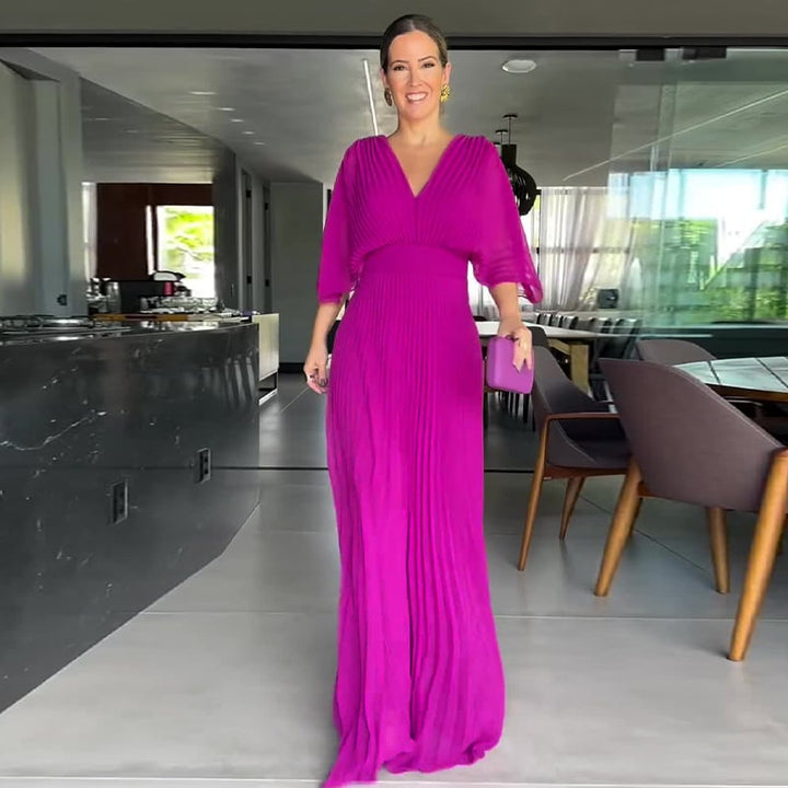 Sacha™ | Plissiertes Kleid mit Fledermausärmeln und tailliertem Schnitt