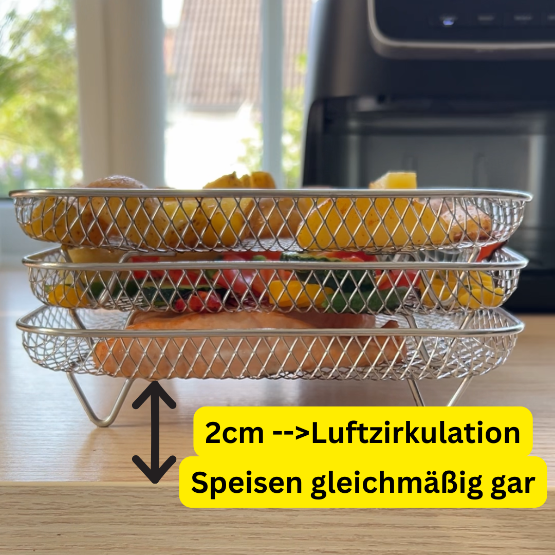 Mehrschichtige Körbe für Heißluftfritteusen mit 2 kostenlosen hitzebeständigen Zangen