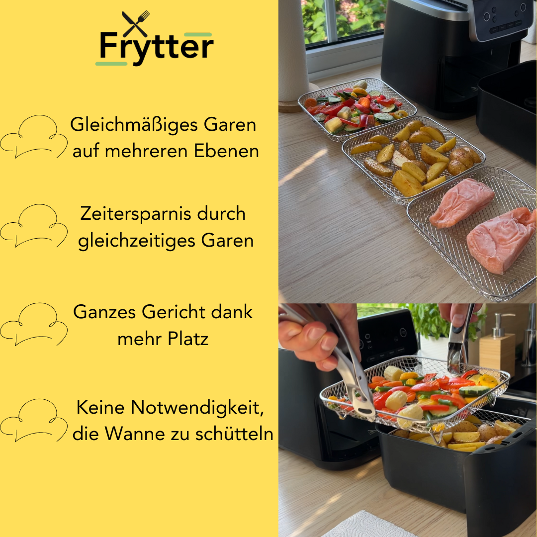 Mehrschichtige Körbe für Heißluftfritteusen mit 2 kostenlosen hitzebeständigen Zangen