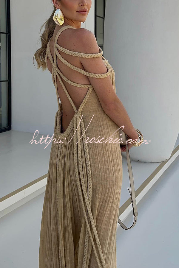 Natalia| Modernes und elegantes Maxikleid mit drapierter Zopf-Optik aus Leinenmischung