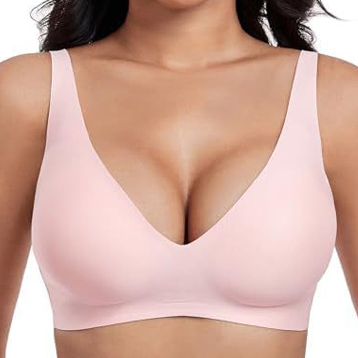 Damen Bralette bügellos nahtlos, tiefer V-Ausschnitt Alltags-BH bequem