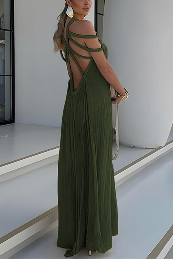 Natalia| Modernes und elegantes Maxikleid mit drapierter Zopf-Optik aus Leinenmischung