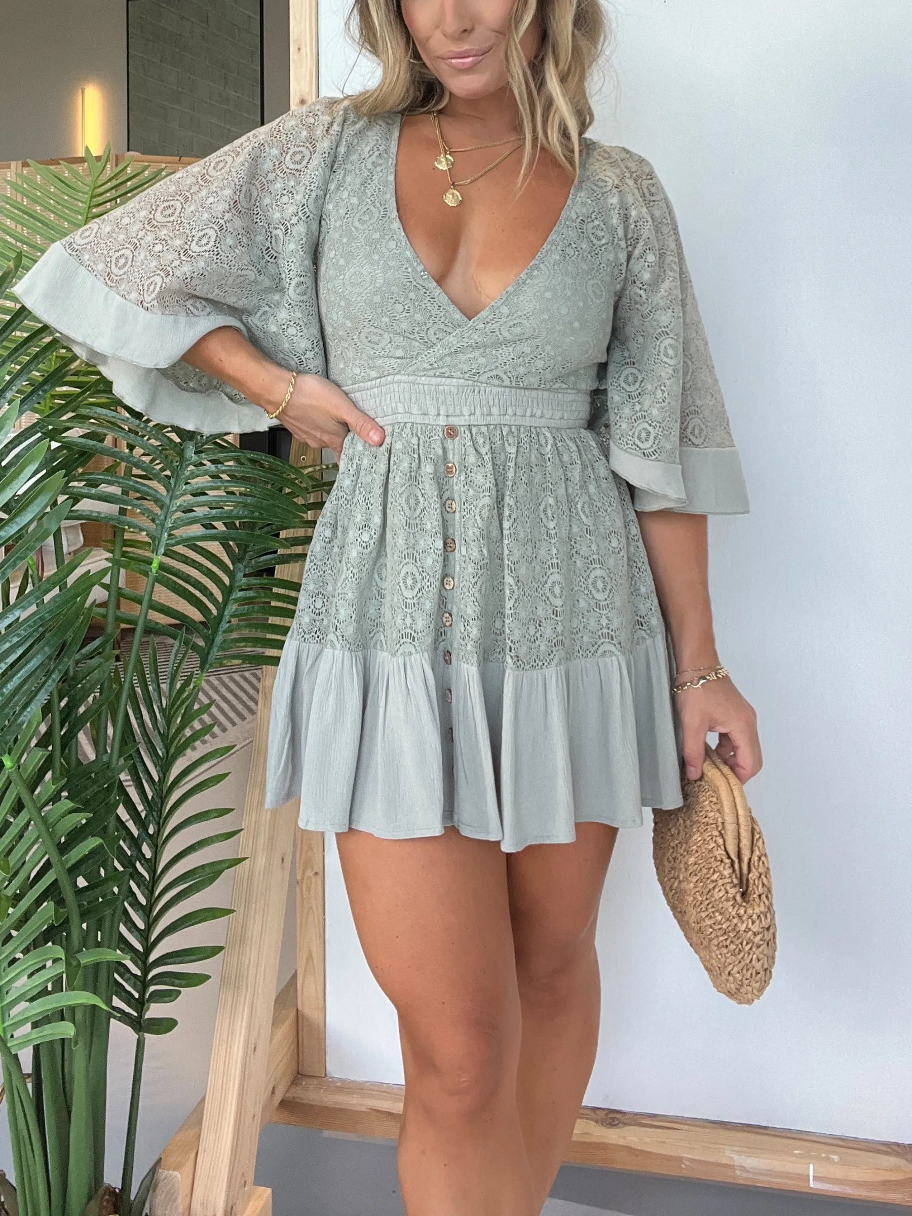 Pink Laura™ | Spitze Häkel-Romper-Kleid
