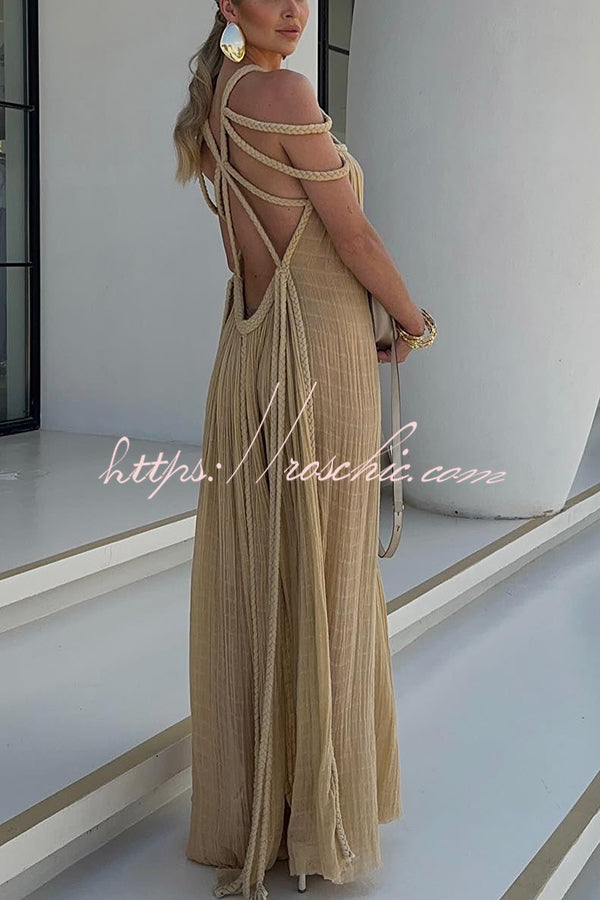 Natalia| Modernes und elegantes Maxikleid mit drapierter Zopf-Optik aus Leinenmischung