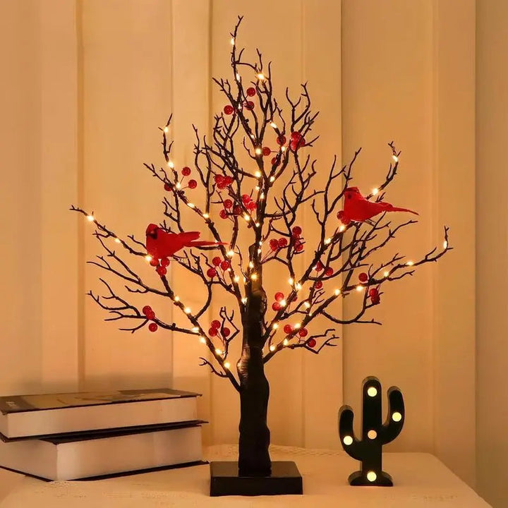 Vintage-Lichterbaum mit Kardinalen — Bringt eine warme Atmosphäre in Ihr Zuhause
