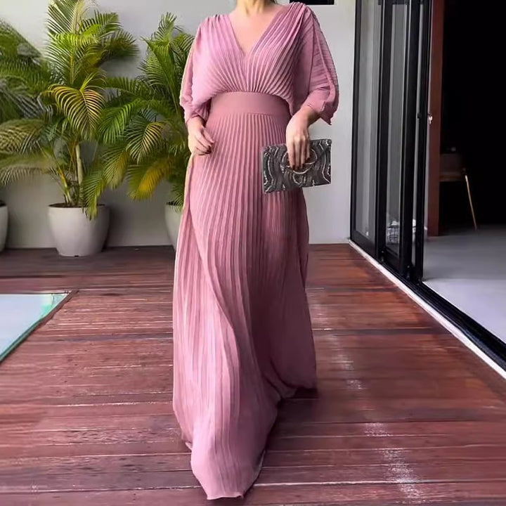 Sacha™ | Plissiertes Kleid mit Fledermausärmeln und tailliertem Schnitt