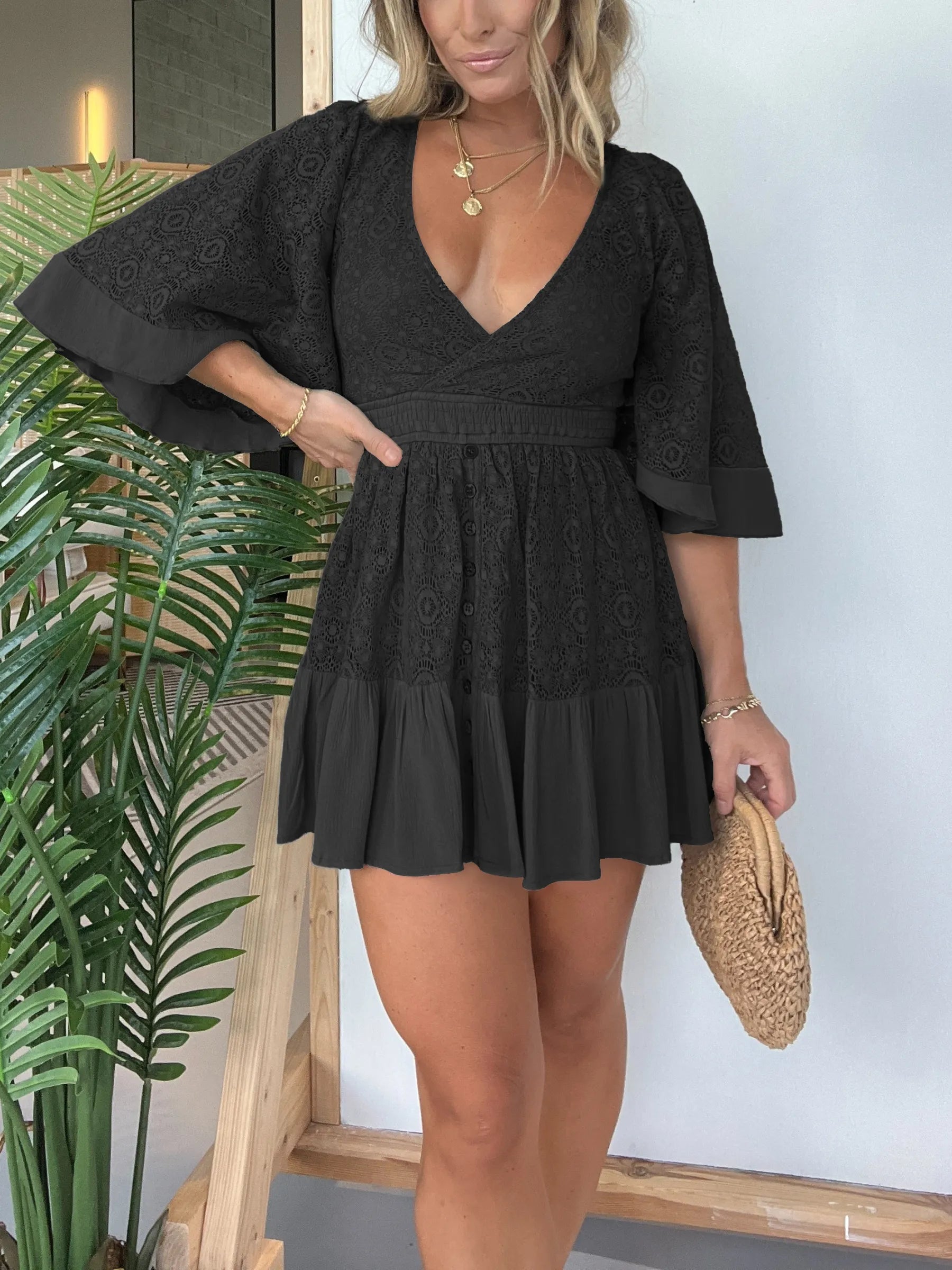 Pink Laura™ | Spitze Häkel-Romper-Kleid