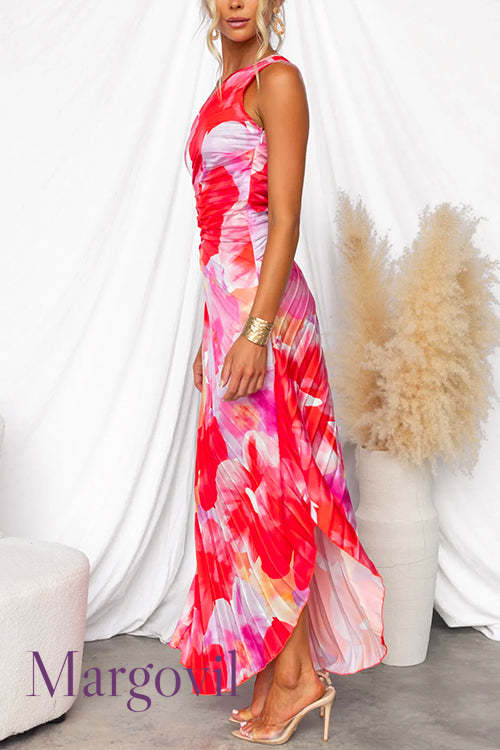 Margovil™ | One-Shoulder Maxikleid mit Falten und Print