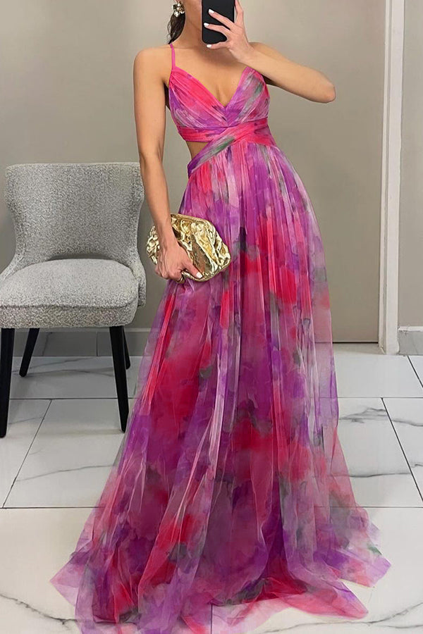Giselle™ – Florales Maxikleid mit Cut-Out-Taille und Tüllrock