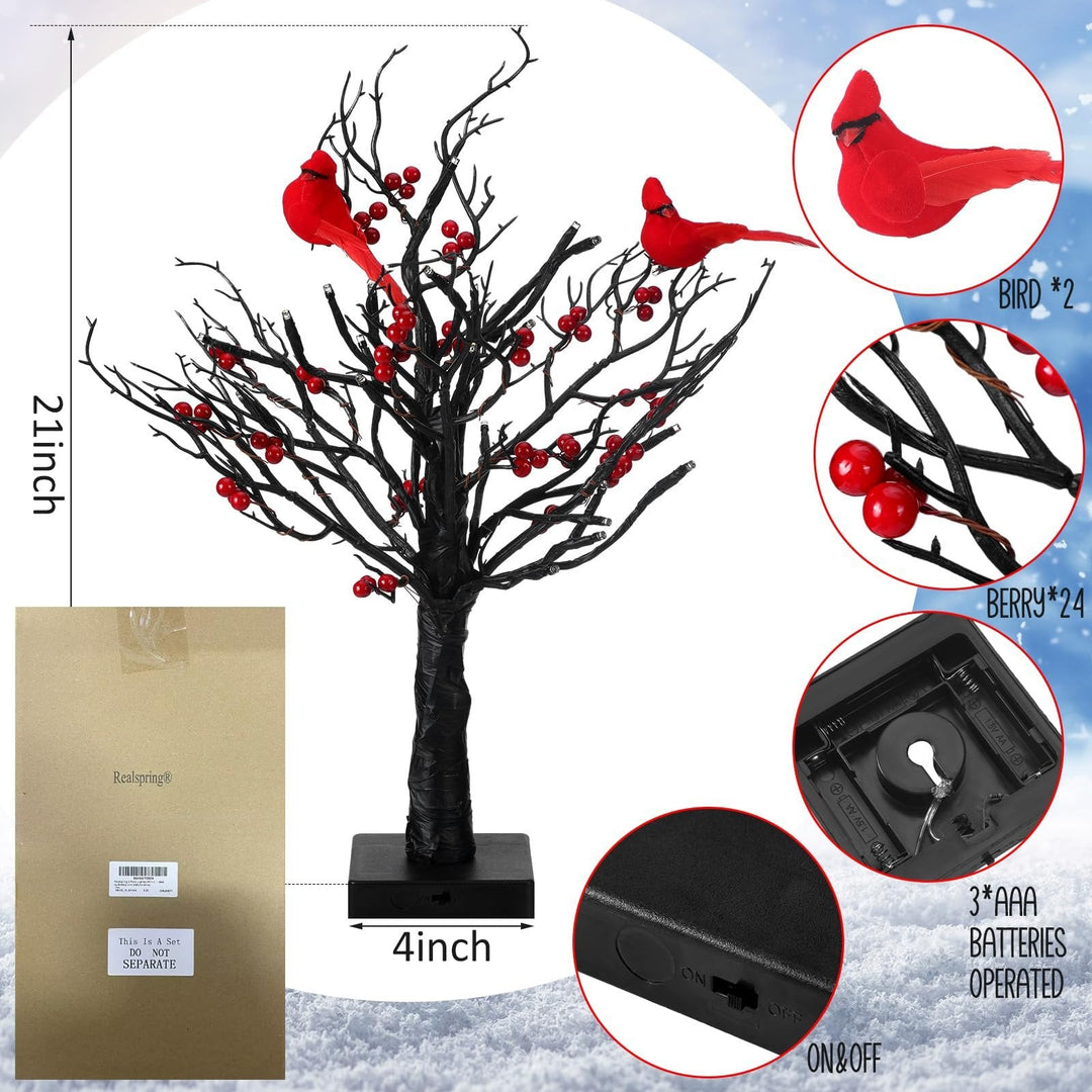 Weihnachtsbeleuchteter Mini-LED-Baum mit roten Beeren
