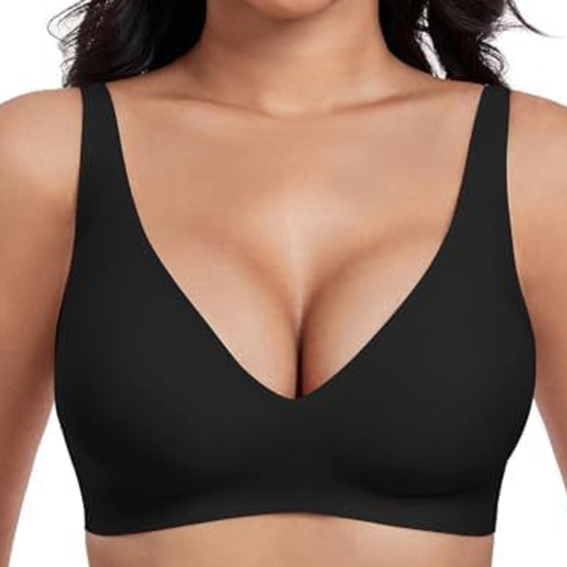Damen Bralette bügellos nahtlos, tiefer V-Ausschnitt Alltags-BH bequem