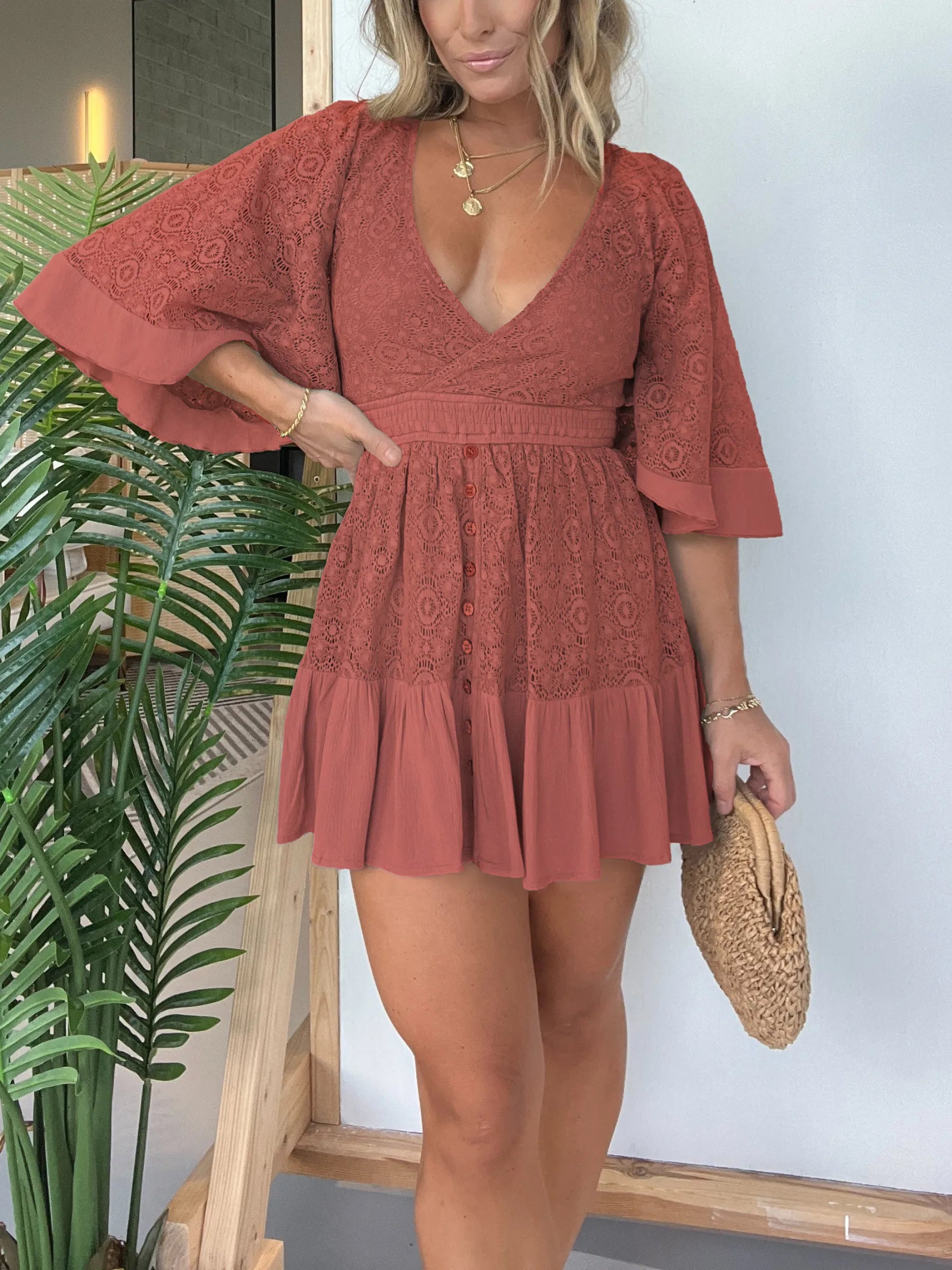 Pink Laura™ | Spitze Häkel-Romper-Kleid