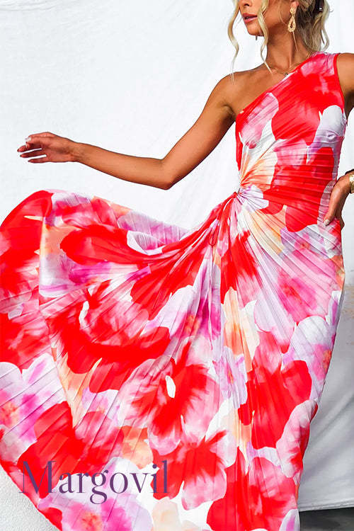 Margovil™ | One-Shoulder Maxikleid mit Falten und Print