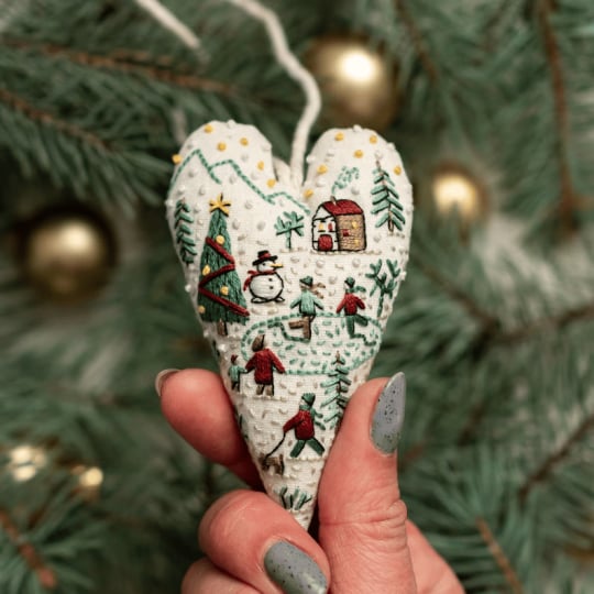 💖DIY herzförmiger handbestickter Weihnachtsanhänger/Anhänger-Set