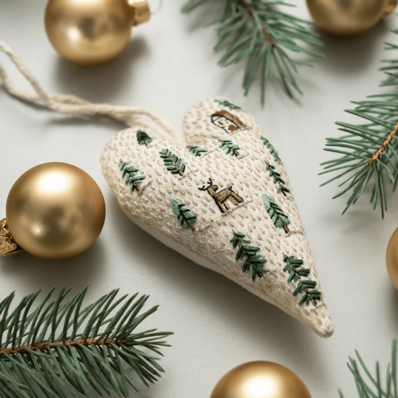💖DIY herzförmiger handbestickter Weihnachtsanhänger/Anhänger-Set