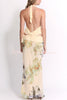 Iske™ | Wunderschönes Statement Cowl Neck Halter Top und florale Rüschentaille Schlitz Maxikleid-Set