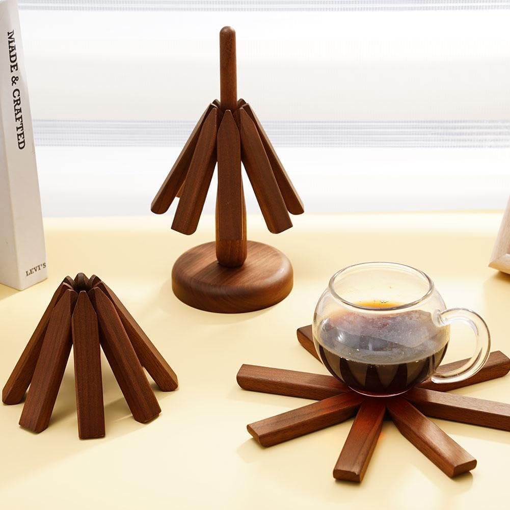 WalnutGrip| 3-teiliges magnetisches Untersetzer-Set aus schwarzem Walnussholz für heißes Kochgeschirr