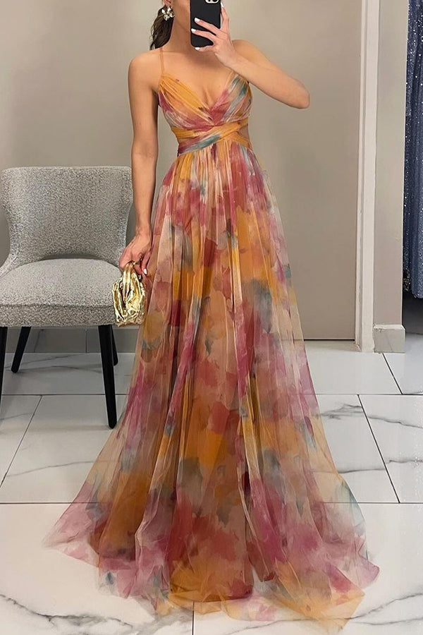 Giselle™ – Florales Maxikleid mit Cut-Out-Taille und Tüllrock
