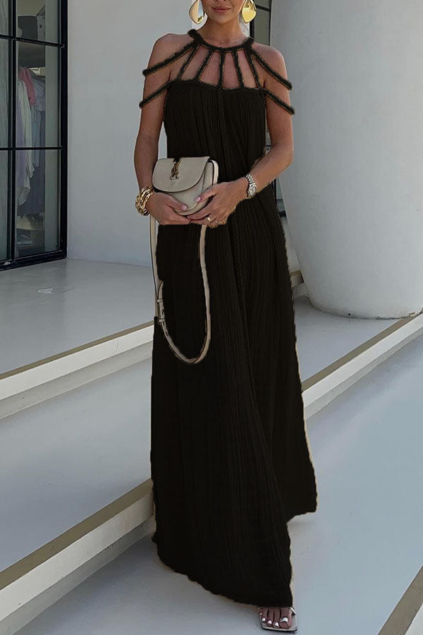 Natalia| Modernes und elegantes Maxikleid mit drapierter Zopf-Optik aus Leinenmischung