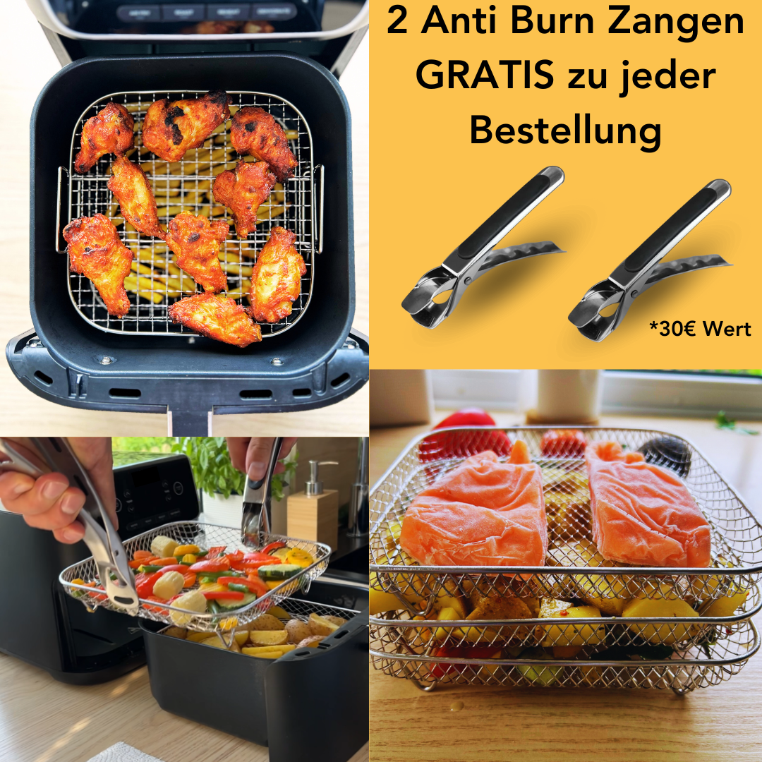 Mehrschichtige Körbe für Heißluftfritteusen mit 2 kostenlosen hitzebeständigen Zangen
