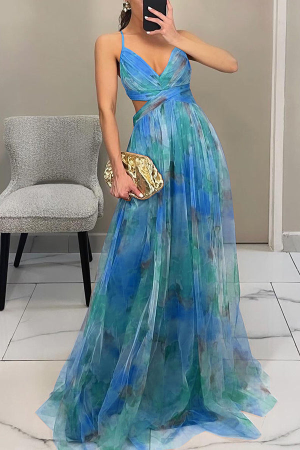 Giselle™ – Florales Maxikleid mit Cut-Out-Taille und Tüllrock