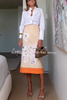 Kelly™ | Linen Blend Flower Print High Rise Pencil Slit Midi Skirt