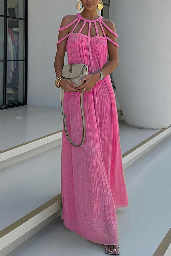 Natalia™ | Modernes und elegantes Maxikleid mit drapierter Zopf-Optik aus Leinenmischung
