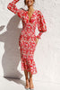Rowena™ Florale Bischofärmelsmoked Midi-Kleid