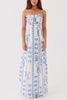 Freya™ | Leinenmischung Floral Wellenmuster Rüschenausschnitt Strapless Maxikleid