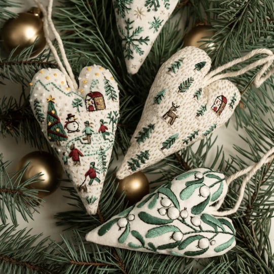 💖DIY herzförmiger handbestickter Weihnachtsanhänger/Anhänger-Set