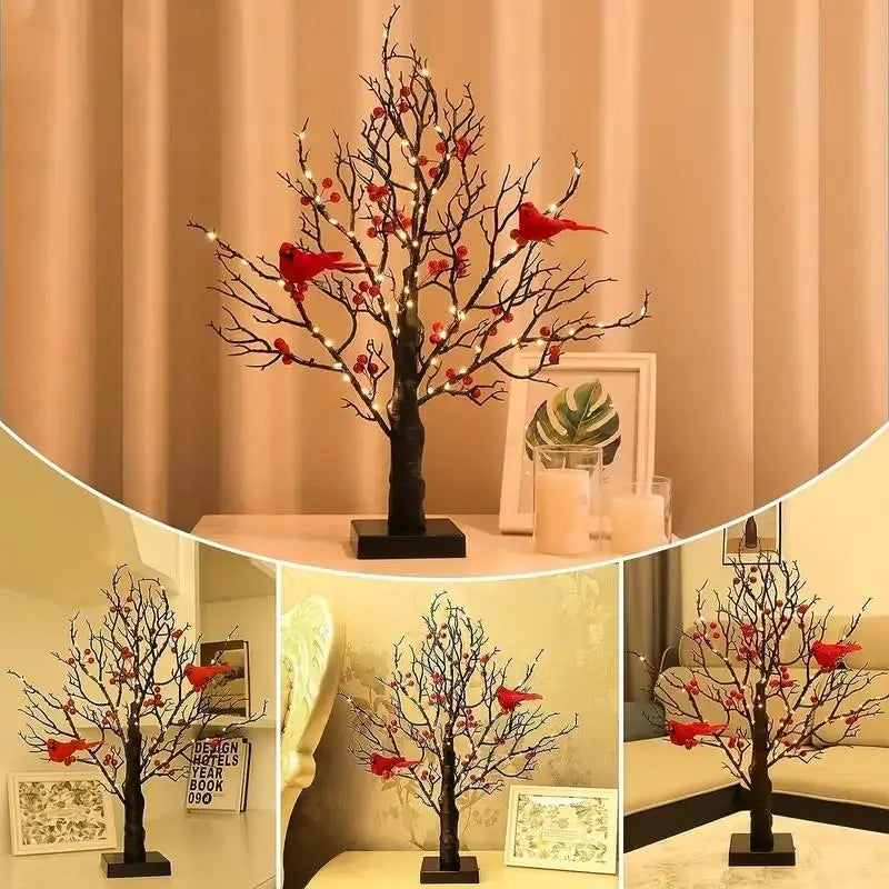 Vintage-Lichterbaum mit Kardinalen — Bringt eine warme Atmosphäre in Ihr Zuhause