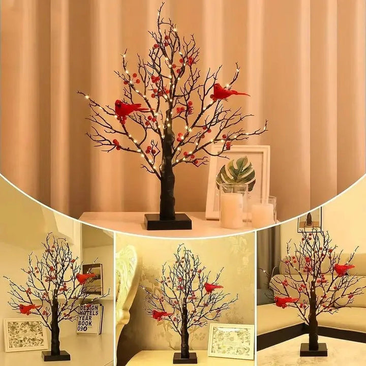 Vintage-Lichterbaum mit Kardinalen — Bringt eine warme Atmosphäre in Ihr Zuhause