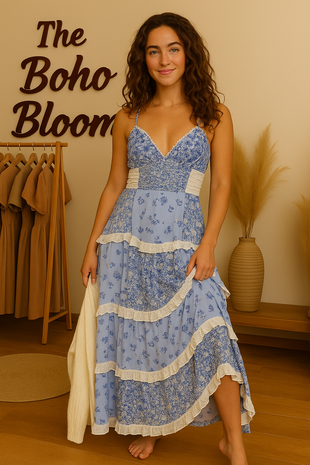 Jessica™ | Blumiges zeitloses Patchwork-Maxikleid