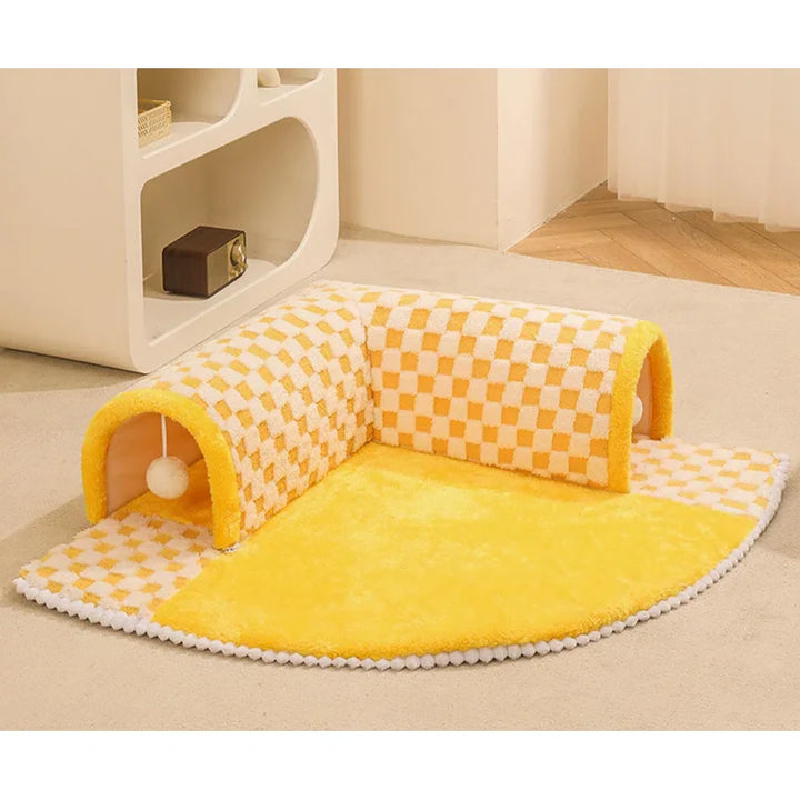 2-in-1 Lustiges Plüsch-Karomuster Katzen Tunnel Katzenbett 🐾