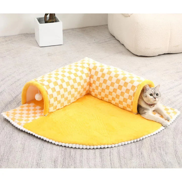 2-in-1 Lustiges Plüsch-Karomuster Katzen Tunnel Katzenbett 🐾