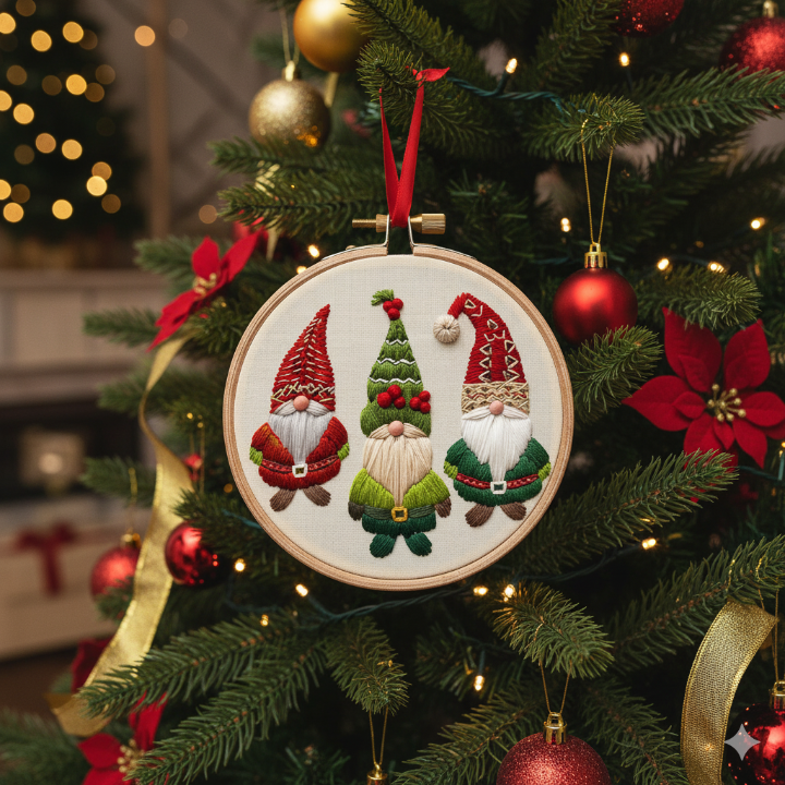 Weihnachts-Gnom-Stickerei-Set – Anfängertaugliches DIY-Weihnachtsdekoration und Baumornamente