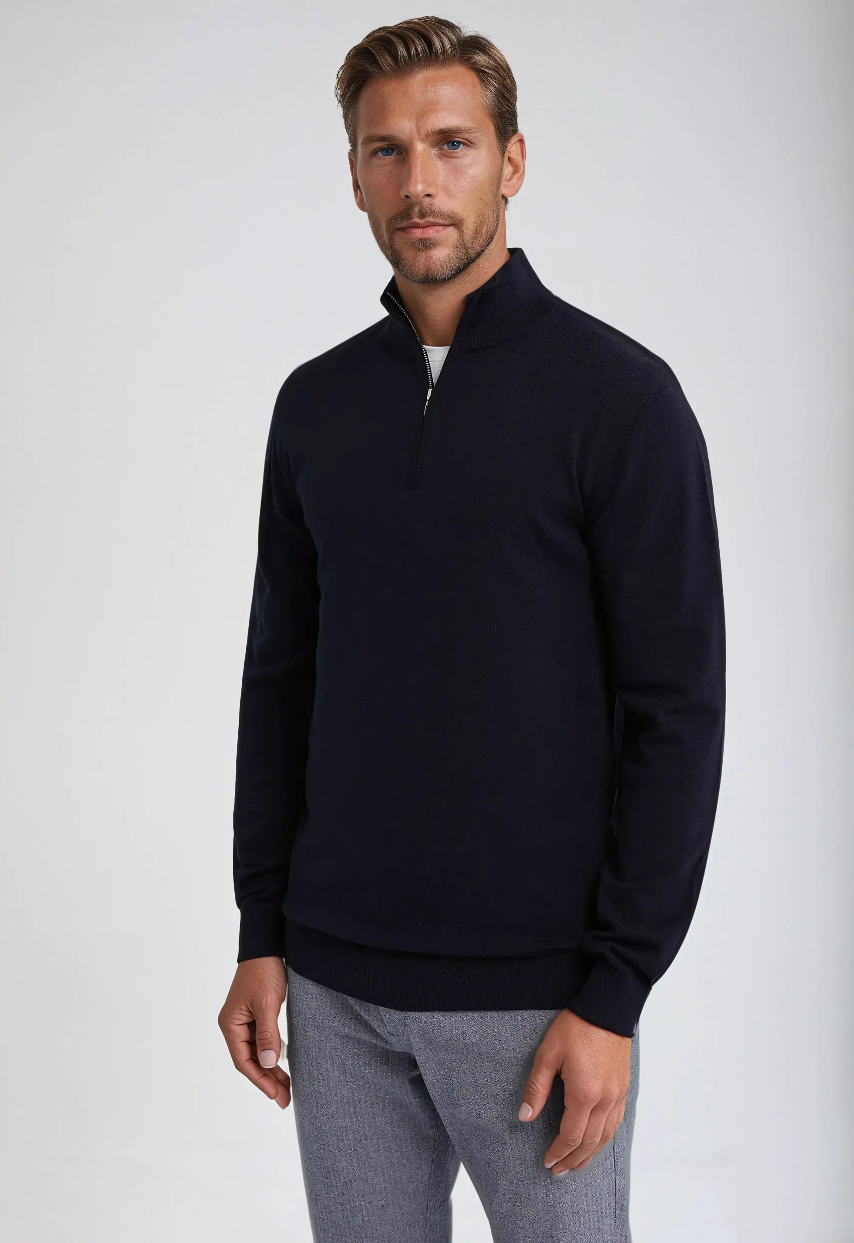 Essentieller Half-Zip-Pullover - Marineblau