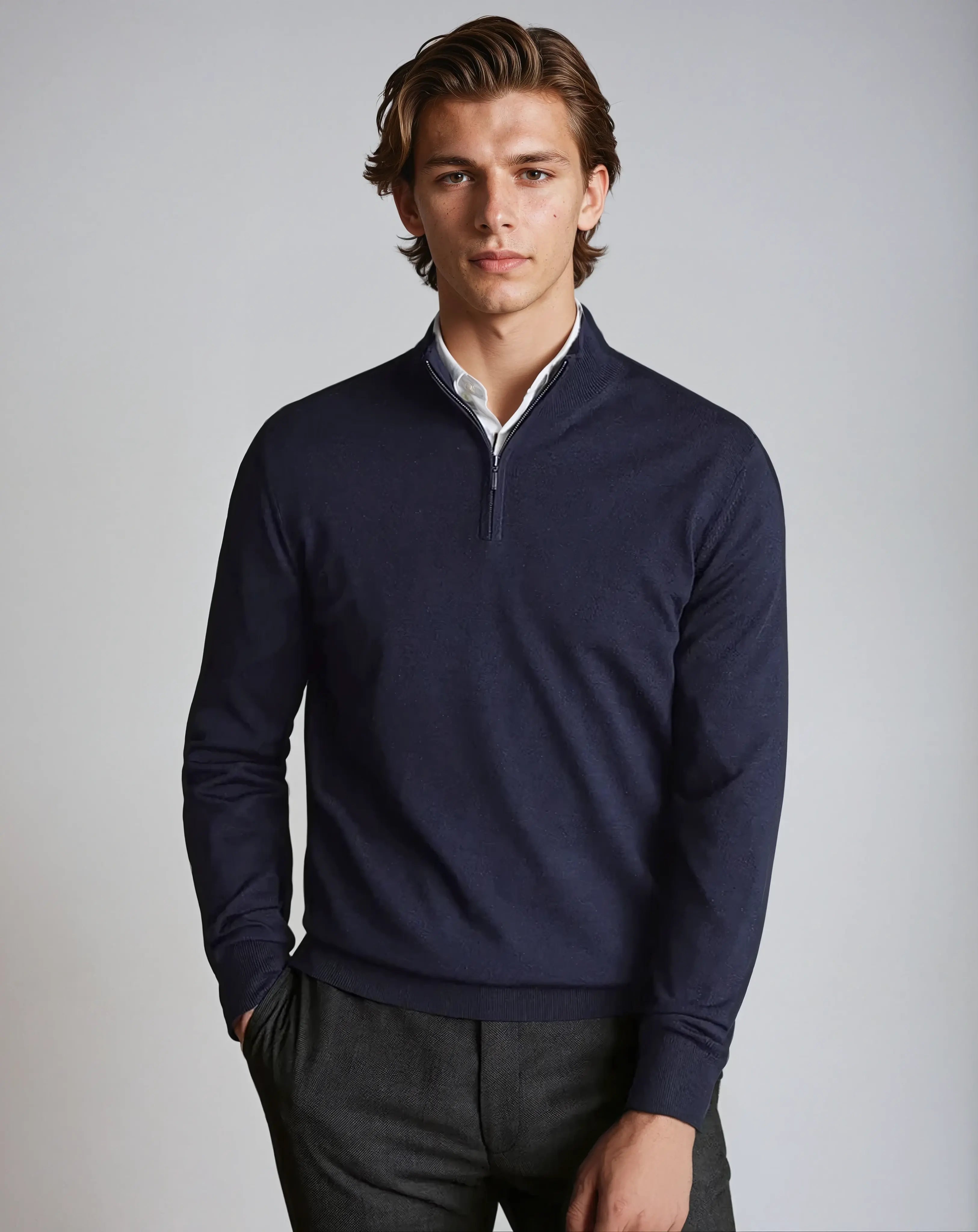 Essentieller Half-Zip-Pullover - Marineblau